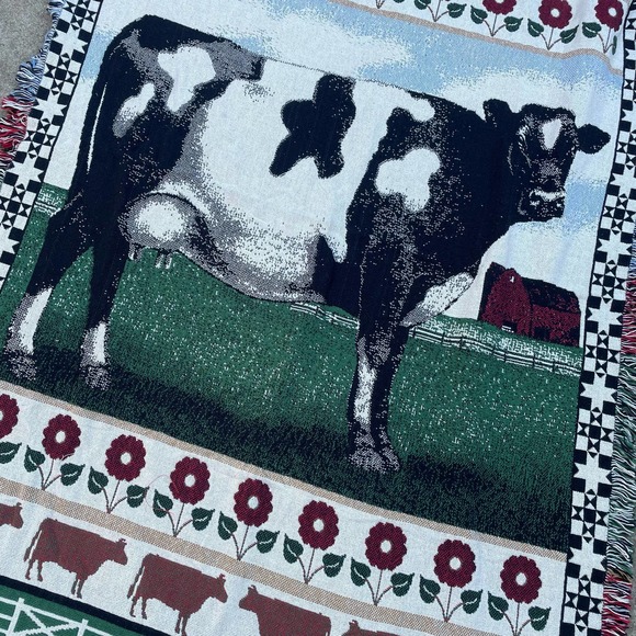Vintage 1993 NWT Cow Cotton Woven Tapestry Blanket by the Rug Barn - Picture 3 of 7